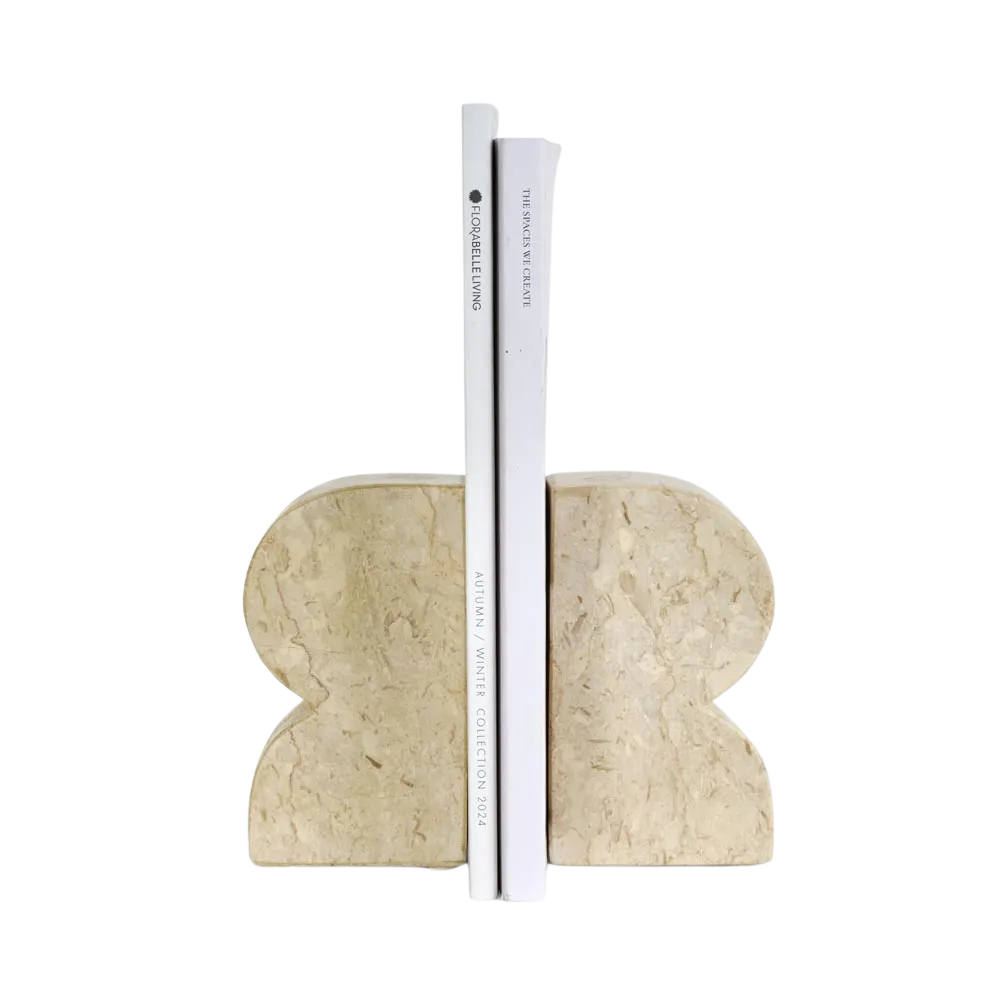 Cooper Marble Bookend Set Cream