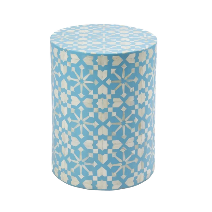 Adina Bone Inlay Side Table Aqua/White