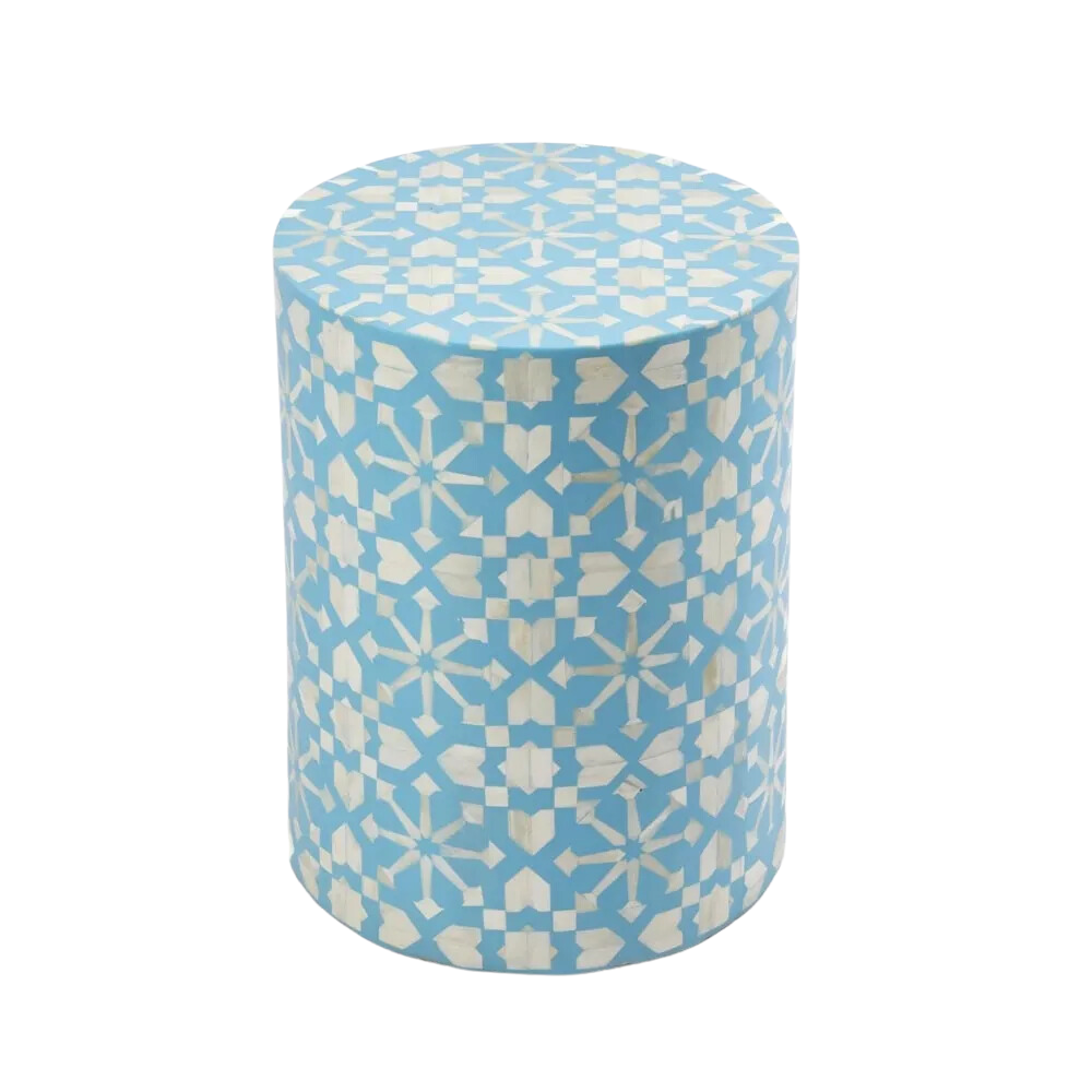 Adina Bone Inlay Side Table Aqua/White