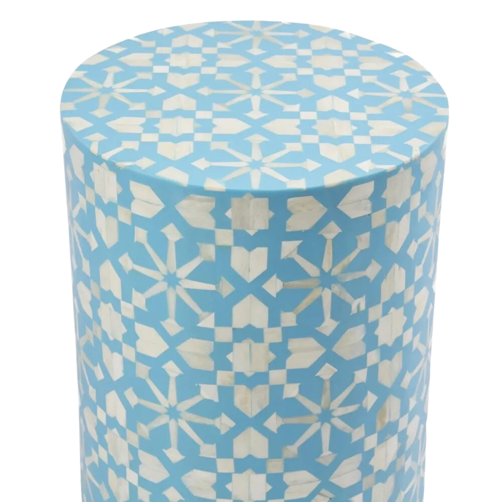 Adina Bone Inlay Side Table Aqua/White