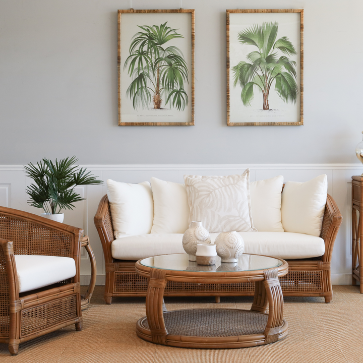 Cayman Rattan 3 Seat Sofa Cream Cushion and Coffee Table