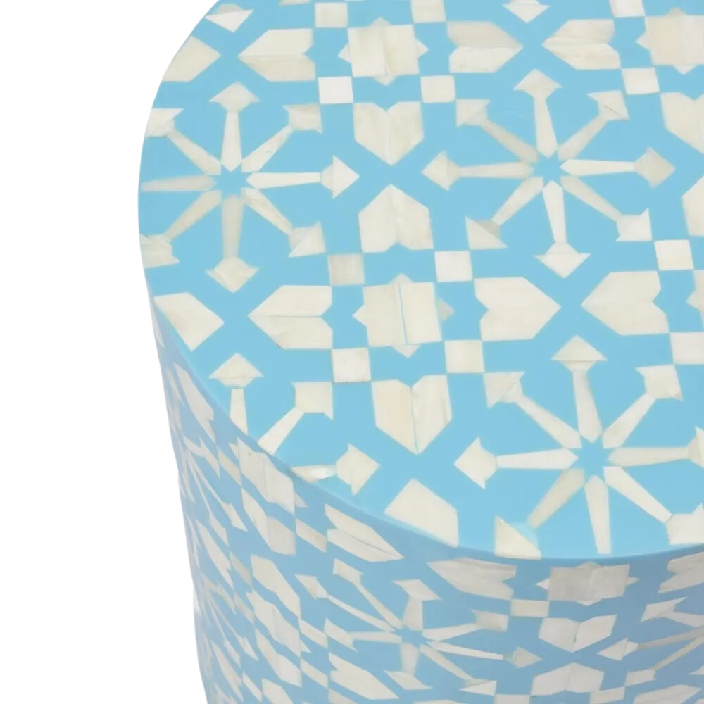 Adina Bone Inlay Side Table Aqua/White