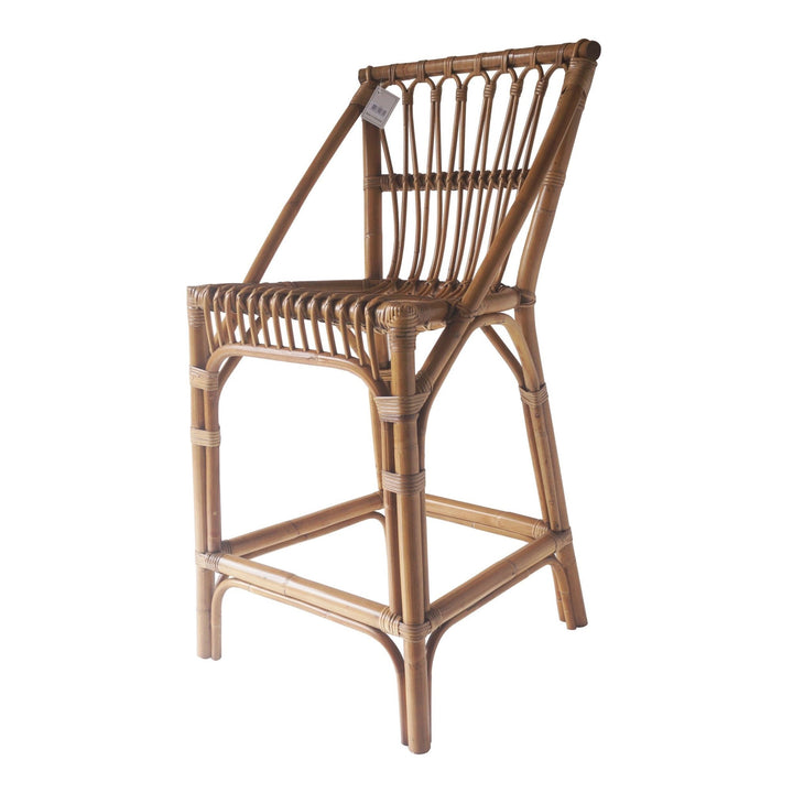 Cayman Rattan Hamptons Barstool Natural W/Beige Cushions & Footrest