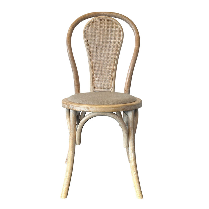 Round Rattan Back Elm Wood Dining Chair Natural