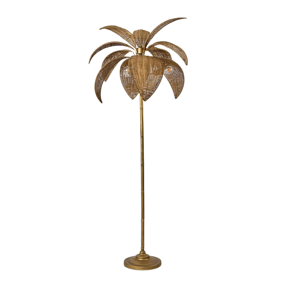 Bali Brass & Rattan Floor Lamp