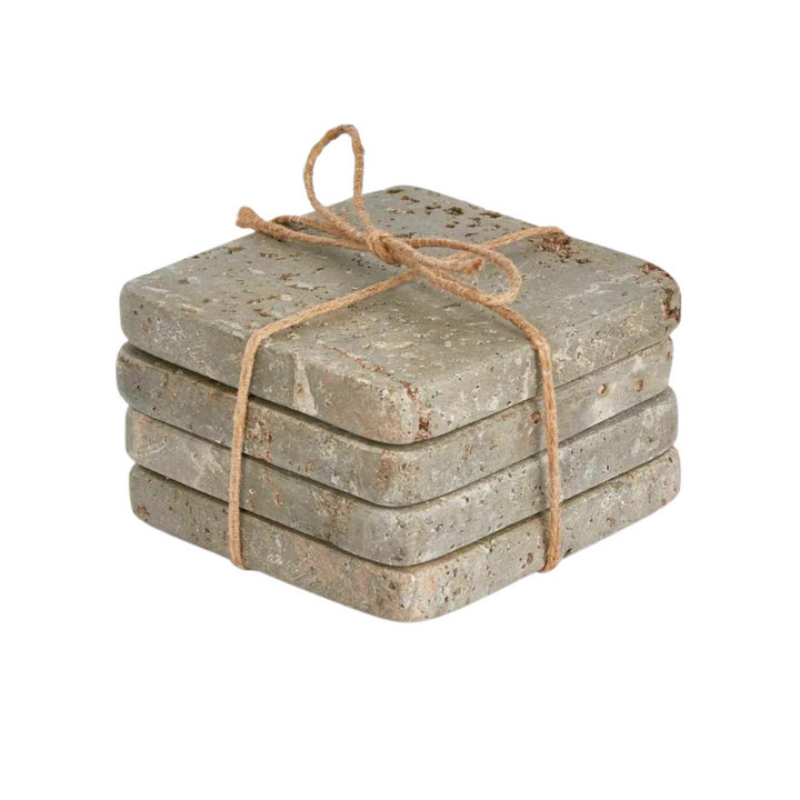 Graze Travertine Coaster Set 4 Round Rust