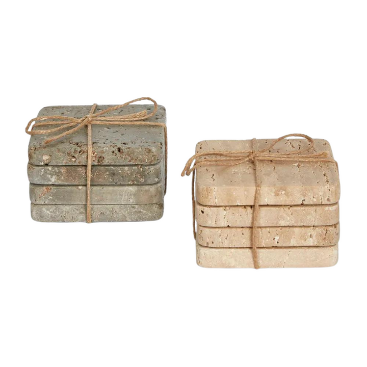 Graze Travertine Coaster Set 4 Round Rust