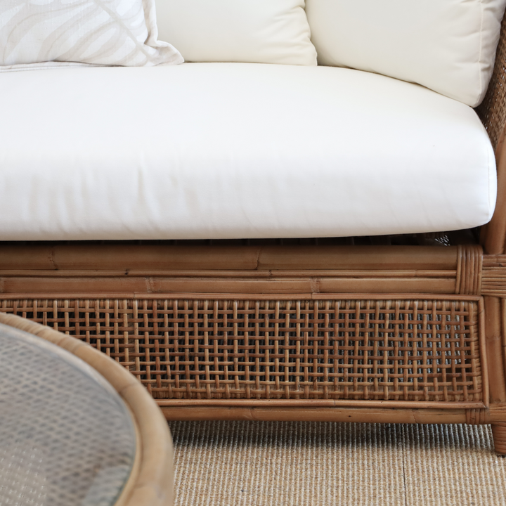 Cayman 3 Seat Rattan Sofa Cream Cushion