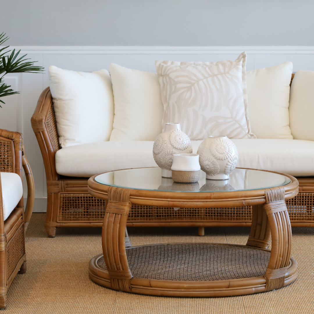 Cayman 3 Seat Rattan Sofa Cream Cushion