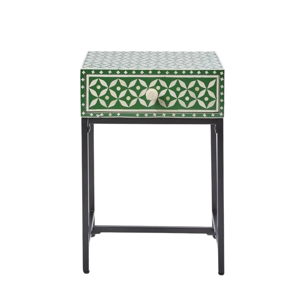 Stella Bone Inlay Bedside Table Green/White