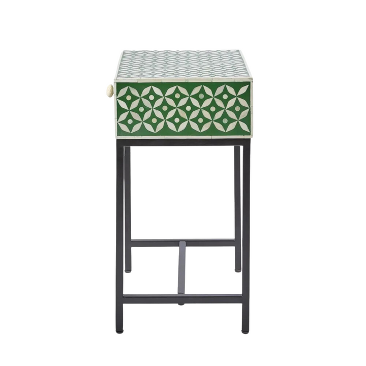 Stella Bone Inlay Bedside Table Green/White