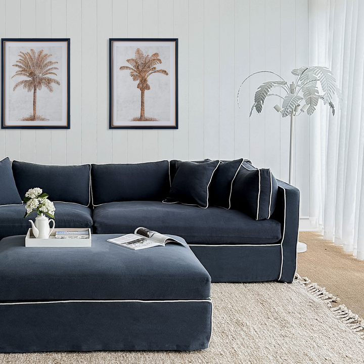 Marbella 4 Seat Sofa Navy W/White piping