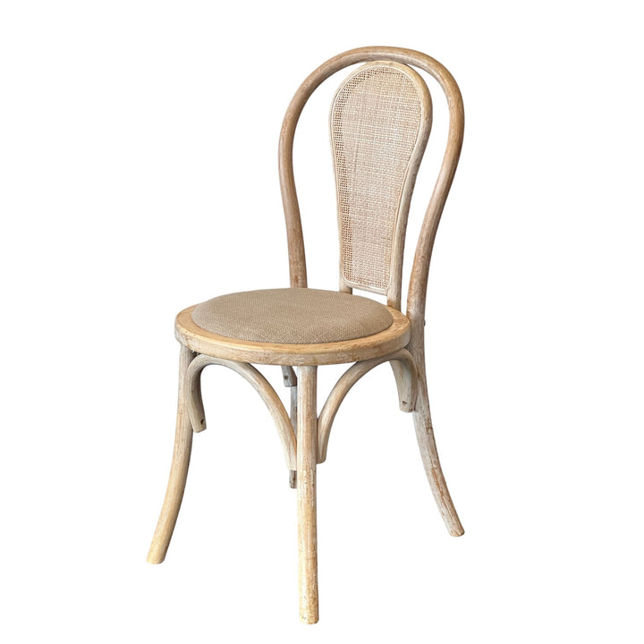 Round Rattan Back Elm Wood Dining Chair Natural