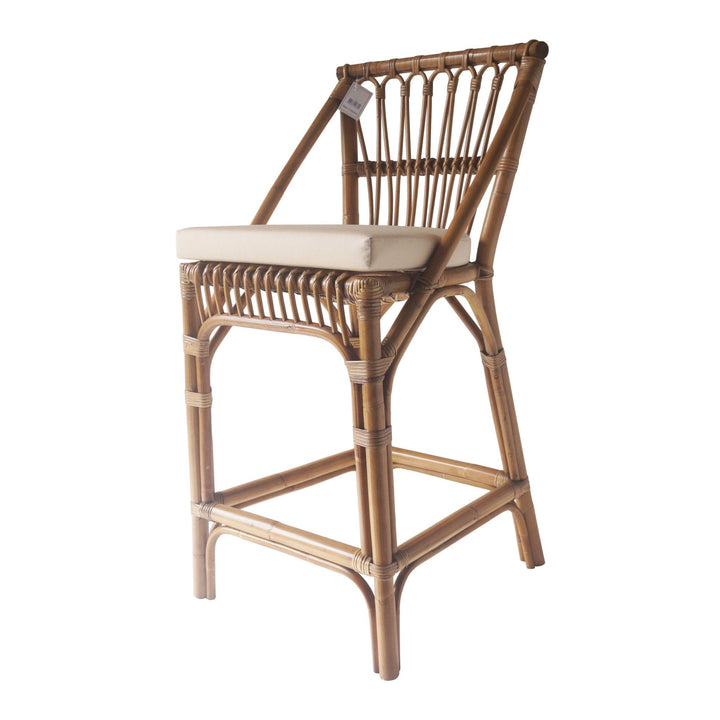 Cayman Rattan Hamptons Barstool Natural W/Beige Cushions & Footrest