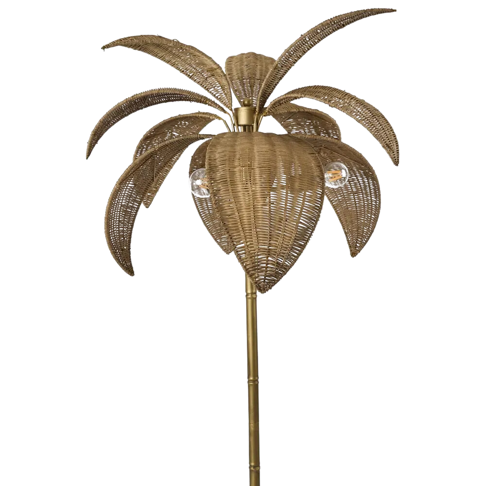 Bali Brass & Rattan Floor Lamp