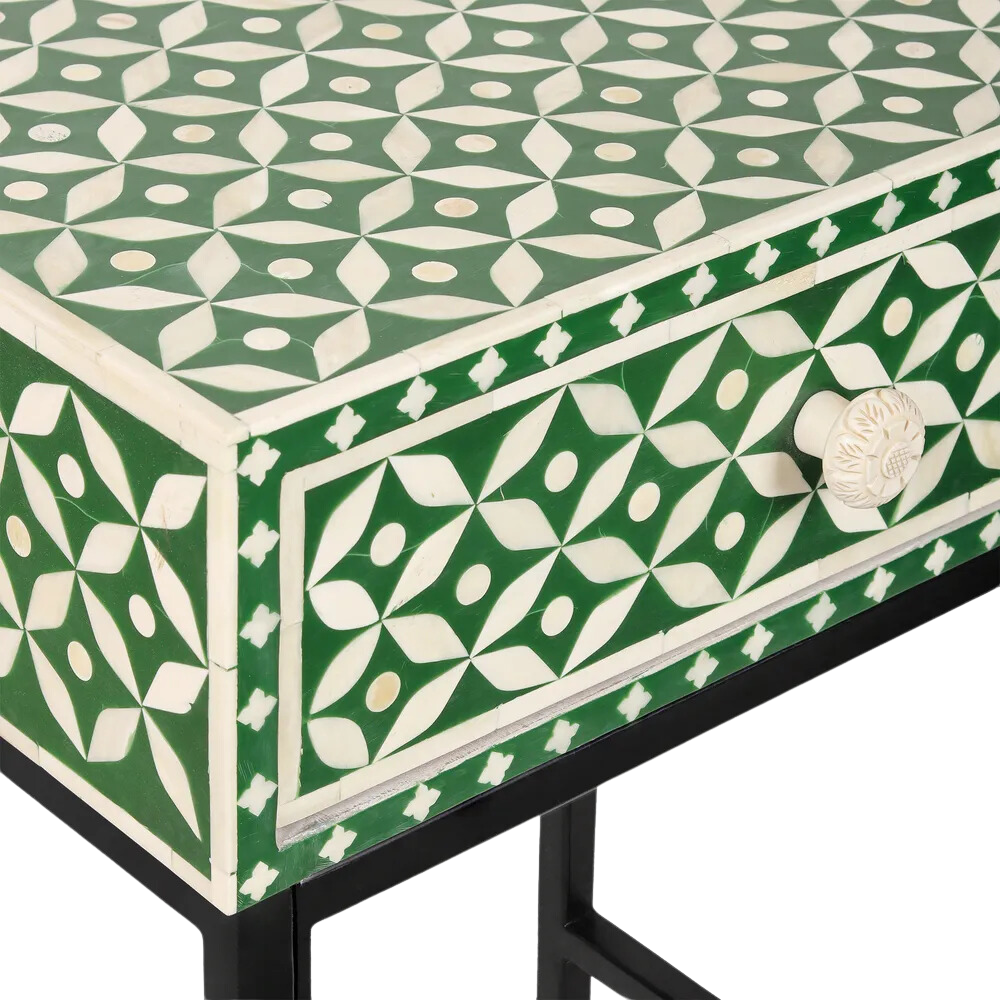 Stella Bone Inlay Bedside Table Green/White