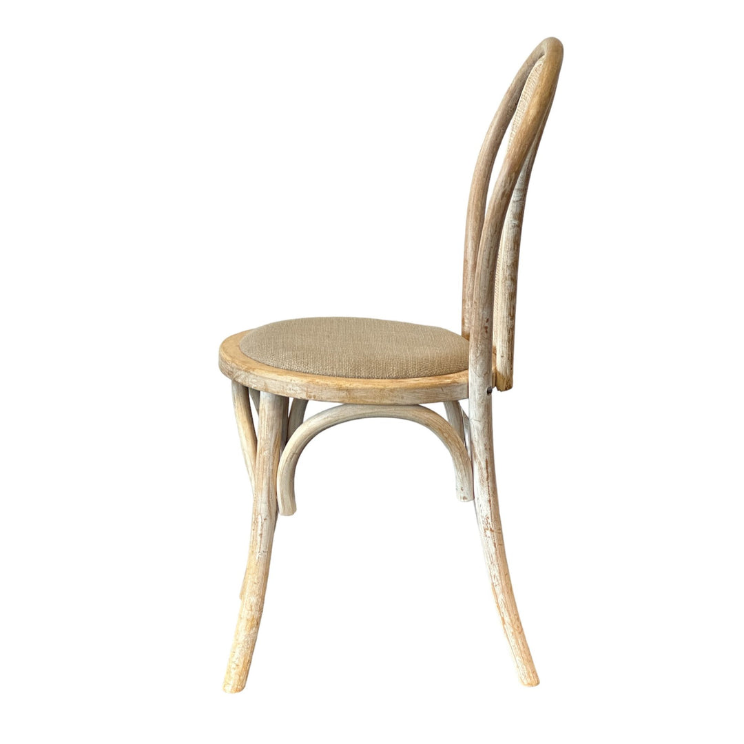 Round Rattan Back Elm Wood Dining Chair Natural