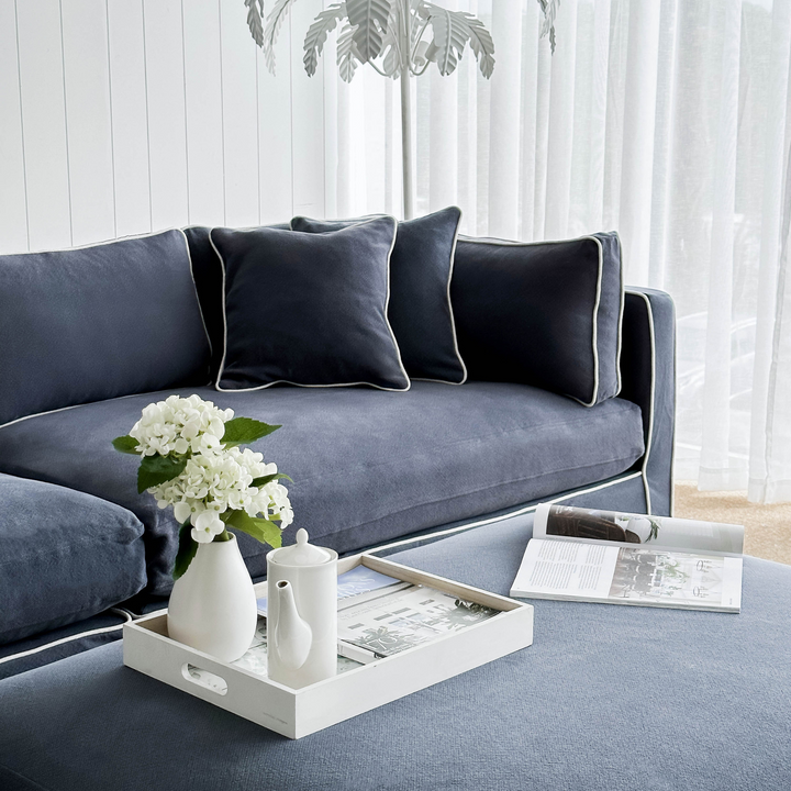 Marbella 4 Seat Sofa Navy W/White piping