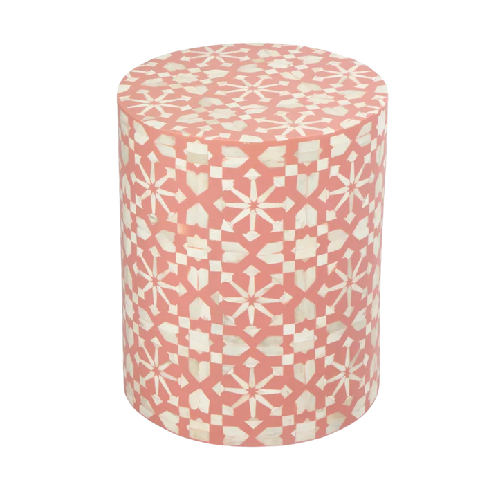 Adina Bone Inlay Side Table Peach/White