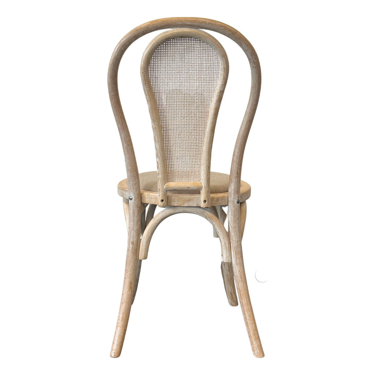 Round Rattan Back Elm Wood Dining Chair Natural