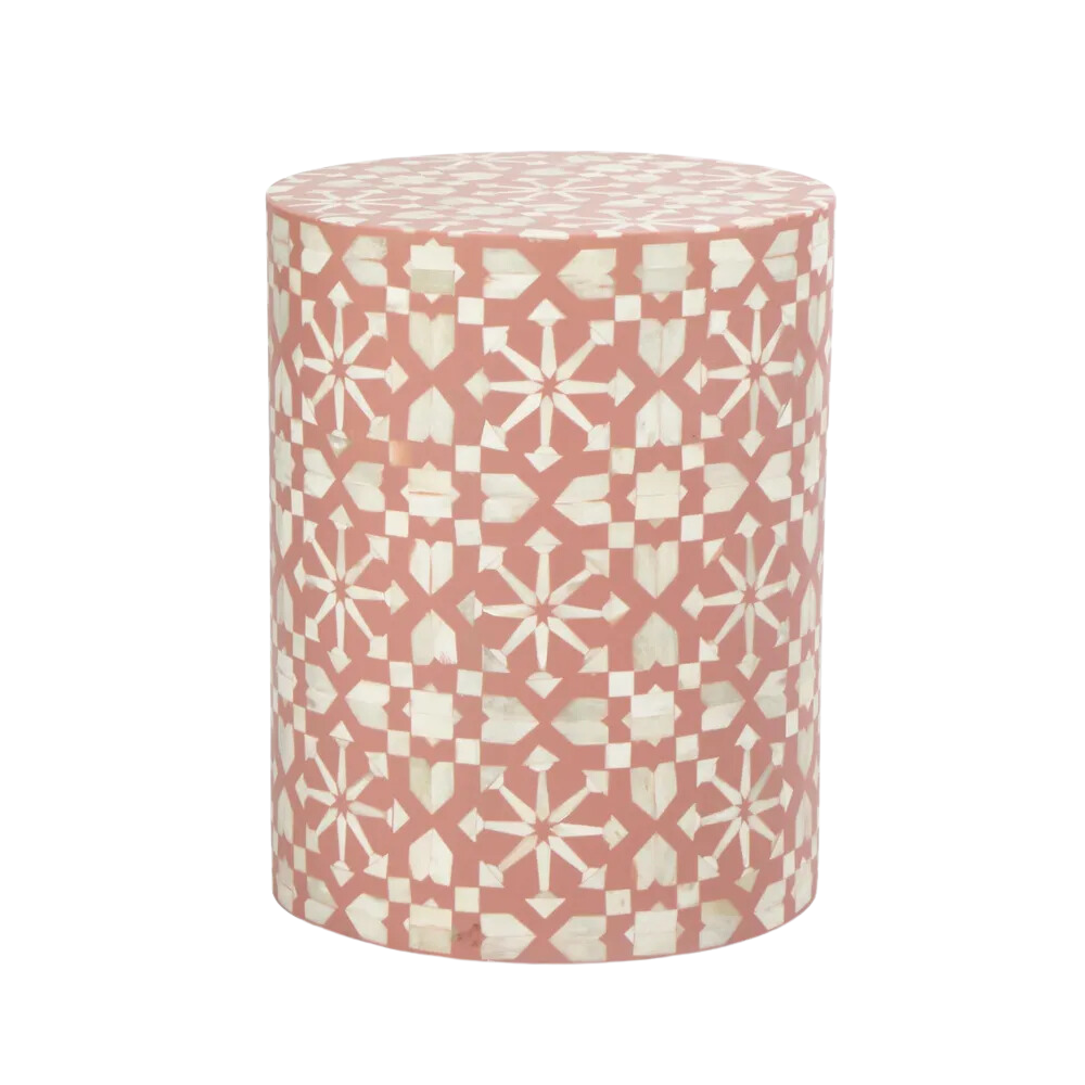 Adina Bone Inlay Side Table Peach/White