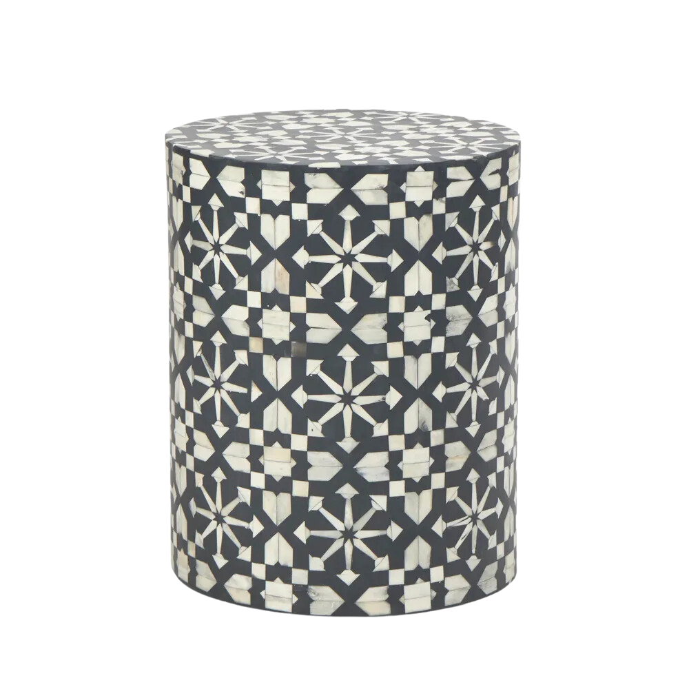 Adina Bone Inlay Side Table Grey/White