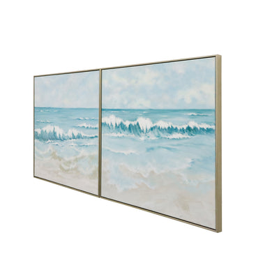 Kyrah Waves Handpainted Canvas With Natural Frame Set 2