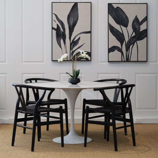 Aurora 5 Piece Dining Package -  Round Dining Table Marble White 100cm and 4 x Atlas Black Dining Chairs