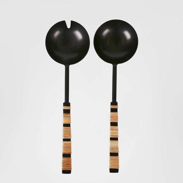 Plantation Salad Server Set Black & Rattan