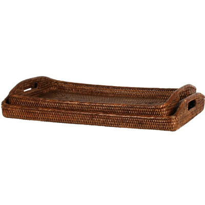 Paume Rattan Rectangle Tray Set 2 Antique Brown