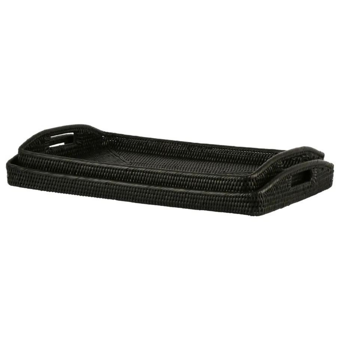 Paume Rattan Rectangle Tray Set 2 Black