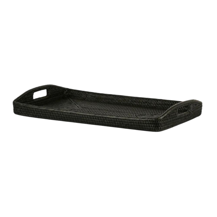 Paume Rattan Rectangle Tray Set 2 Black