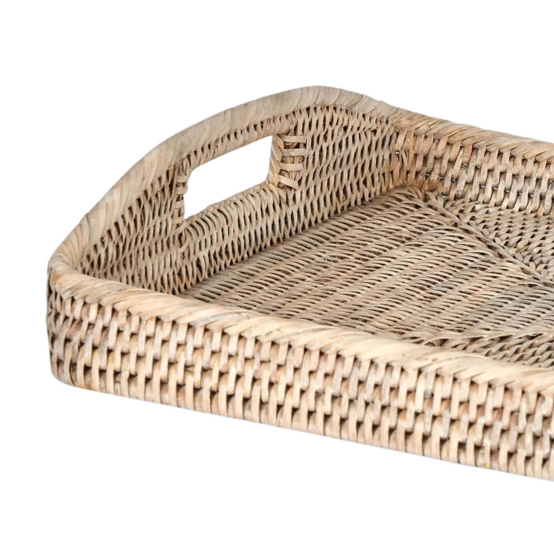 Paume Rattan Rectangle Tray Set 2 White Wash