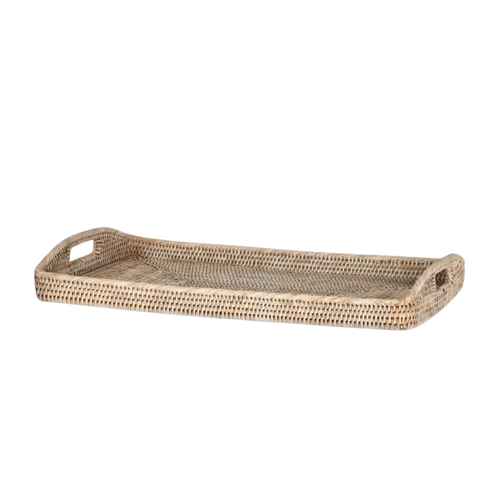 Paume Rattan Rectangle Tray Set 2 White Wash