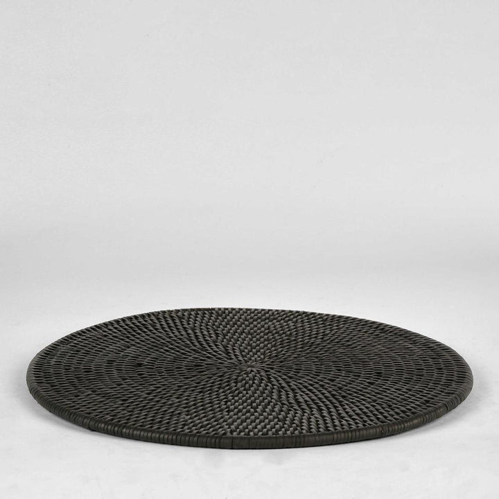 Paume Rattan Round Placemat Black