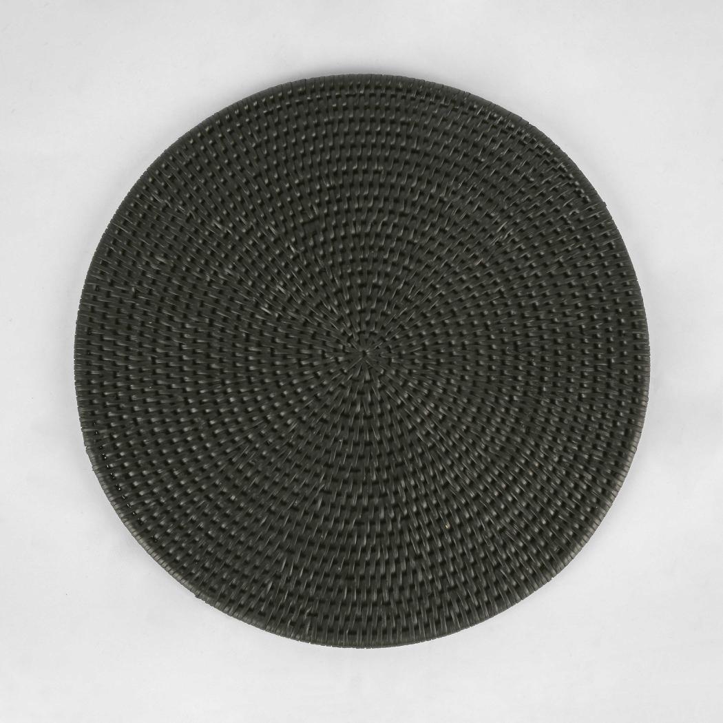 Paume Rattan Round Placemat Black