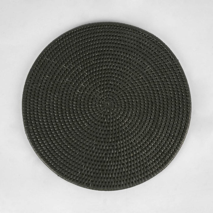 Paume Rattan Round Placemat Black