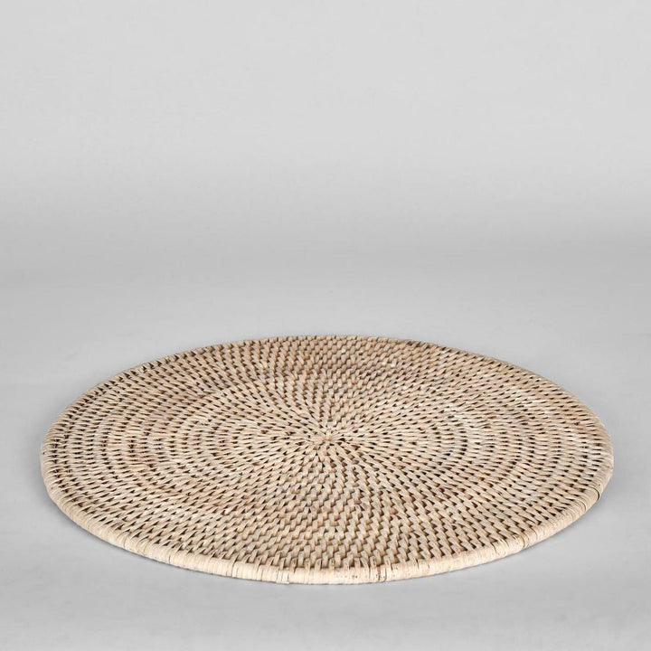 Paume Rattan Round Placemat White Wash