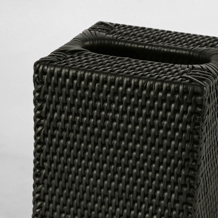 Paume Rattan Square Tissue Box Black