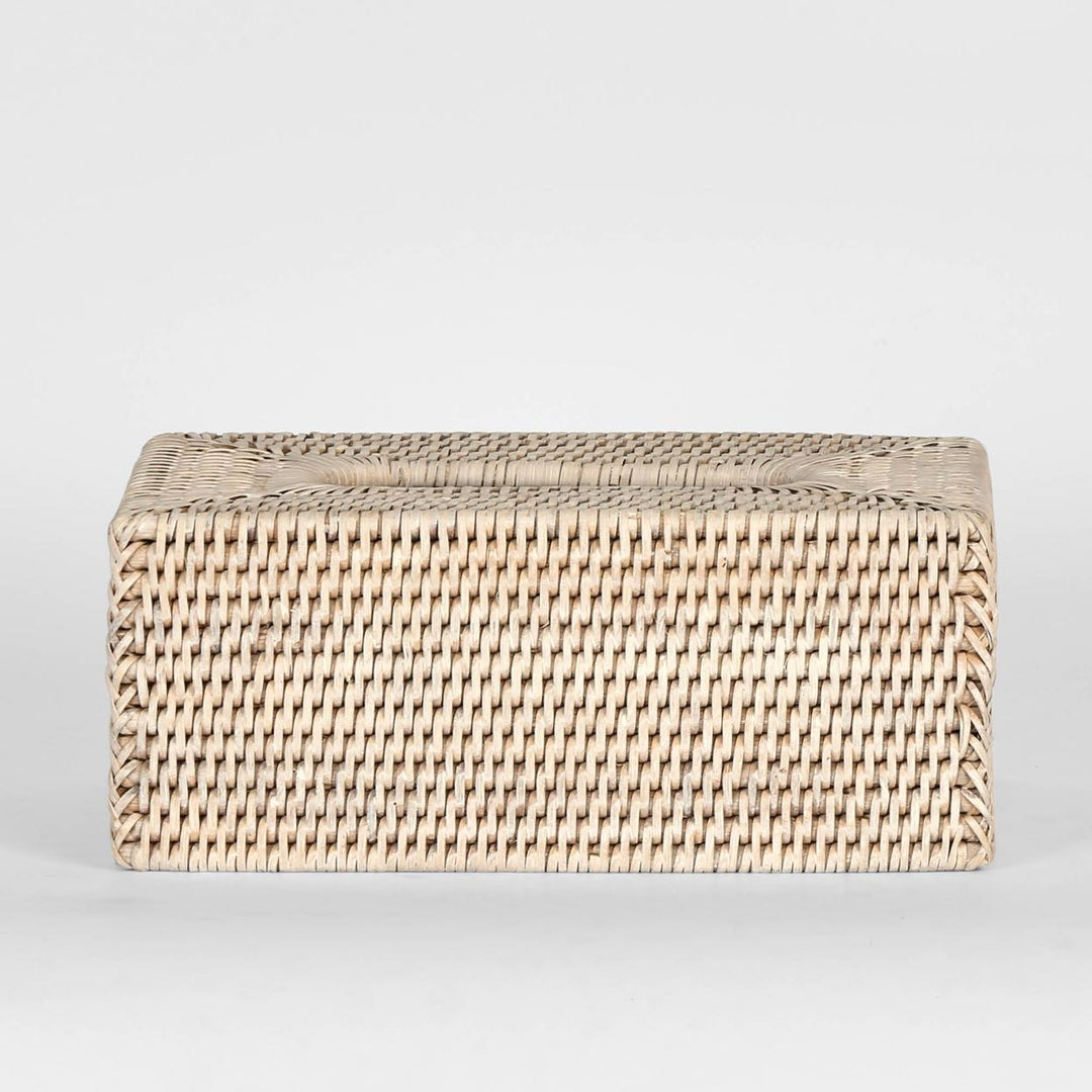 Paume Rattan Rectangle Tissue Box White Wash