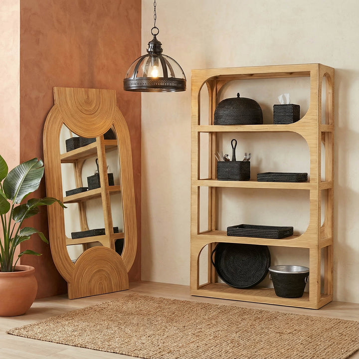 Paume Rattan Oval Serving Tray with Handles Black