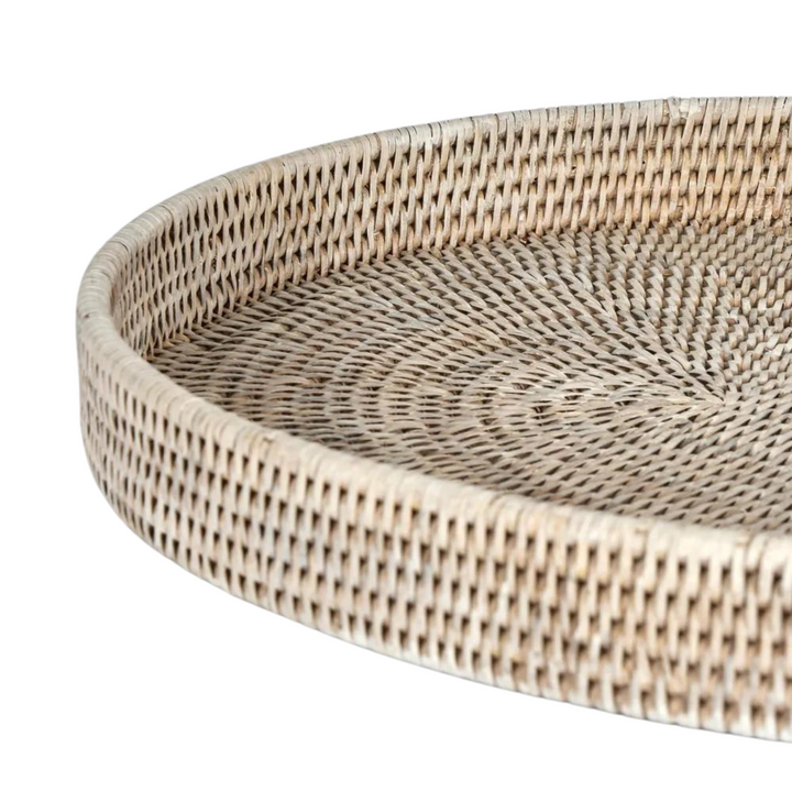 Paume Rattan Oval Tray White Wash