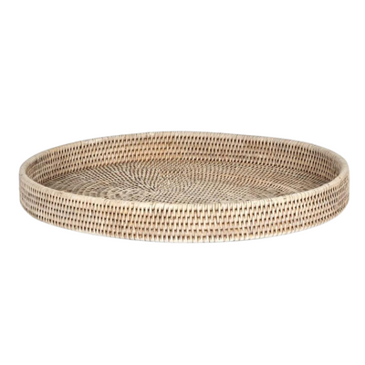 Paume Rattan Oval Tray White Wash