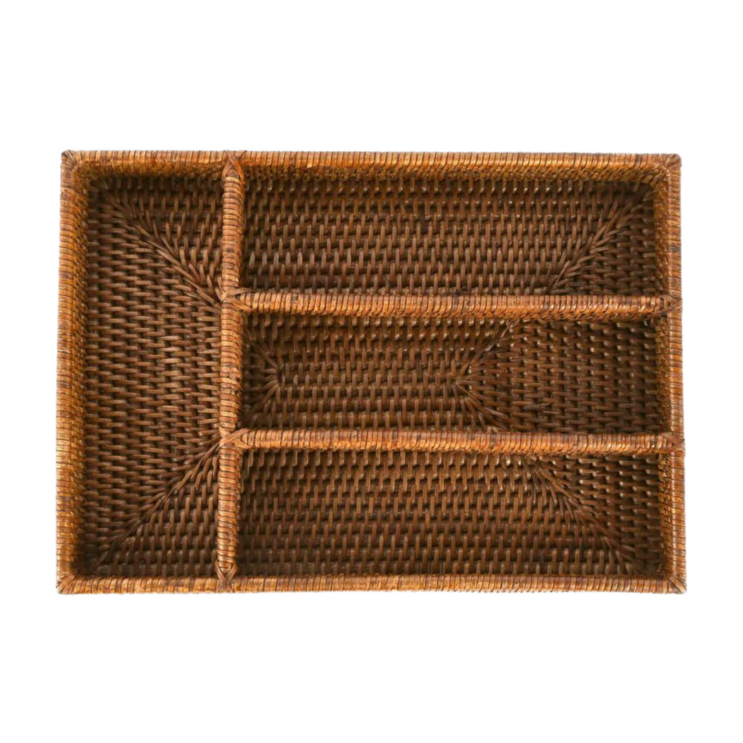 Paume Rattan Cutlery Tray Antique Brown