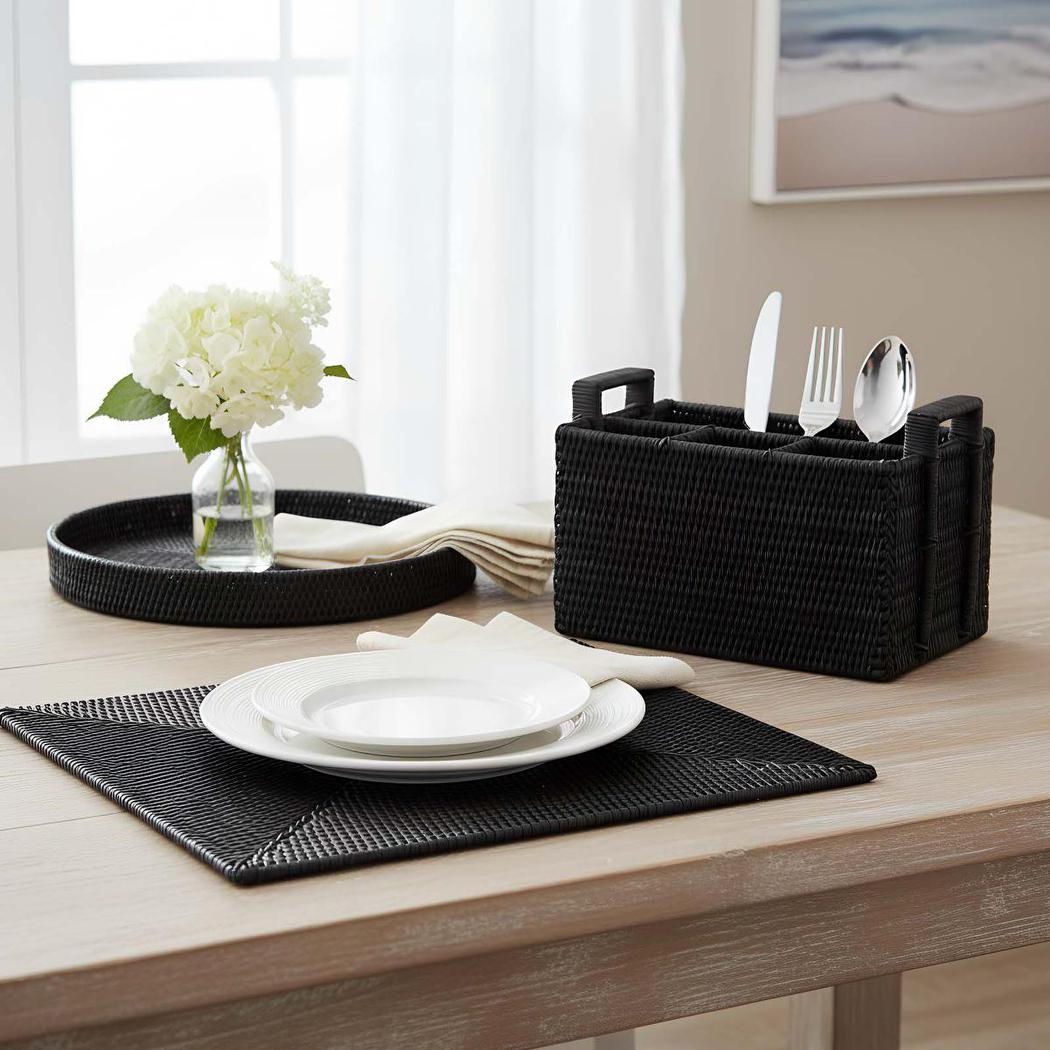 Paume Rattan Cutlery Caddy Black
