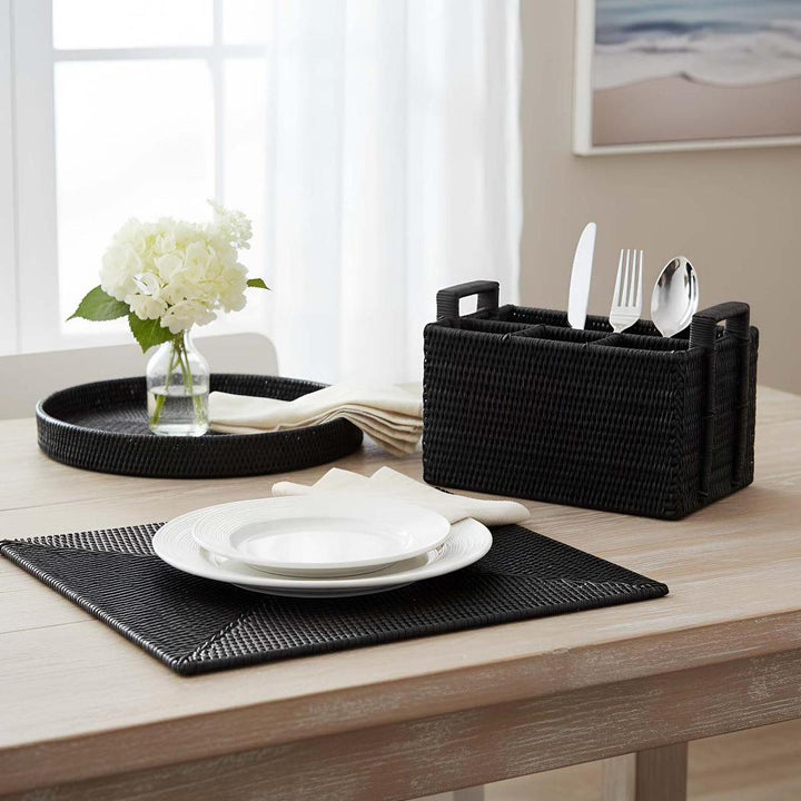 Paume Rattan Cutlery Caddy Black