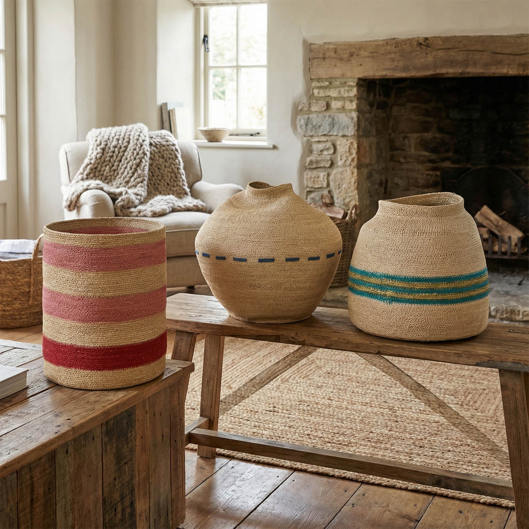 Tia Woven Basket Red & Pink *