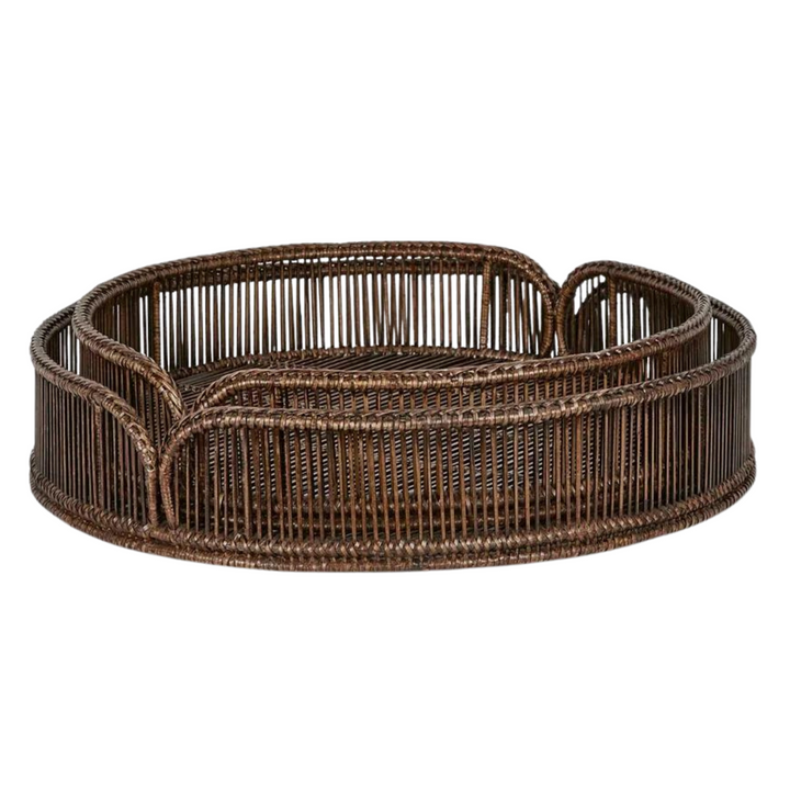 Luca Rattan Round  Tray Set 2 Tray Antique Brown