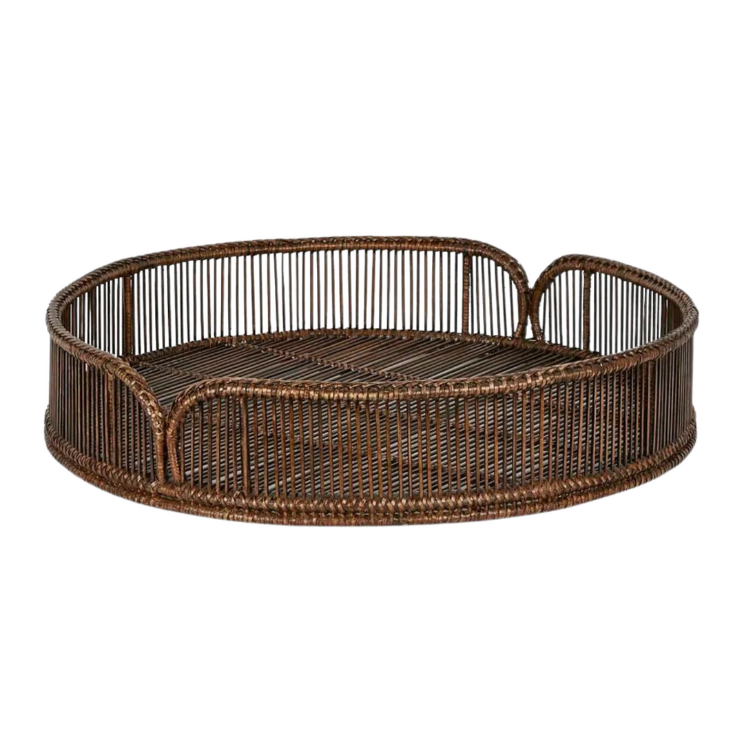 Luca Rattan Round  Tray Set 2 Tray Antique Brown