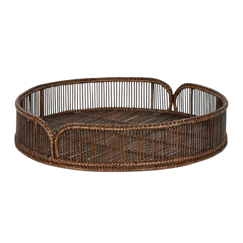 Luca Rattan Round  Tray Set 2 Tray Antique Brown